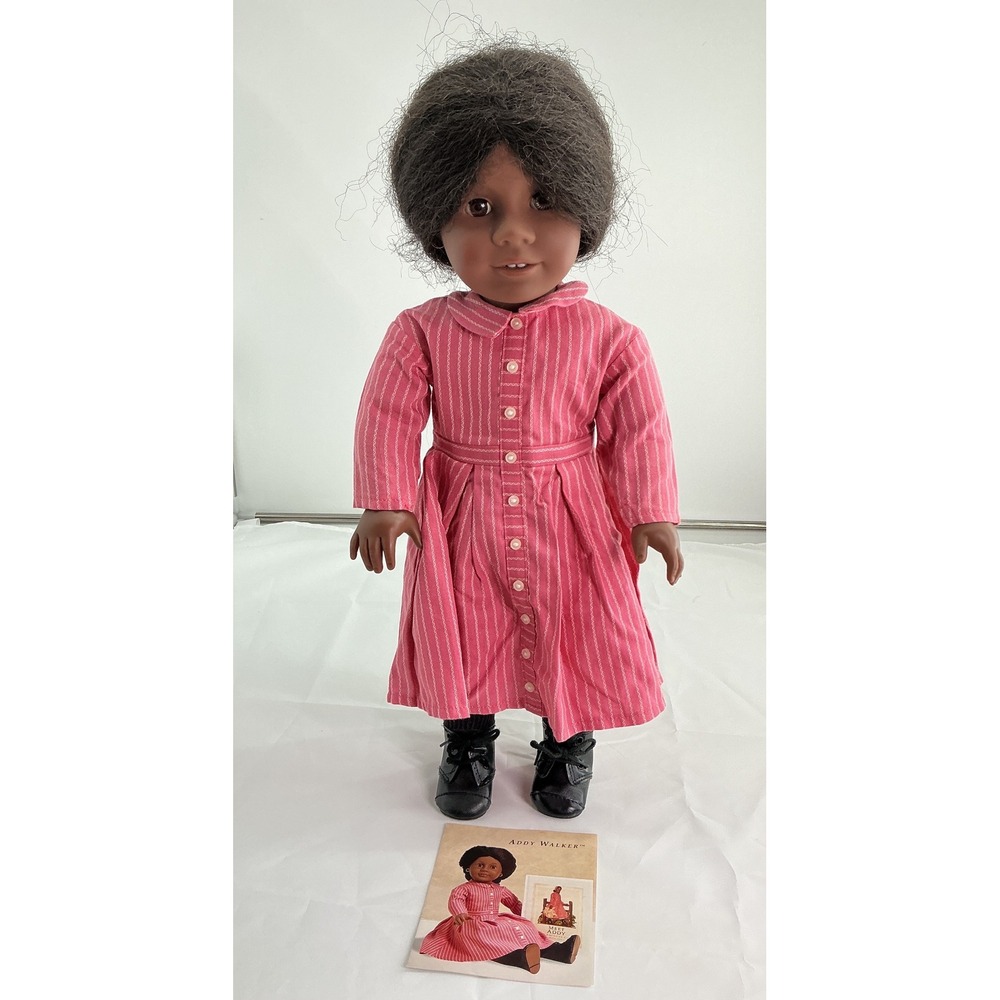 American Girl Addy Walker Doll Pleasant Company Meet Outfit Pink Striped Dress